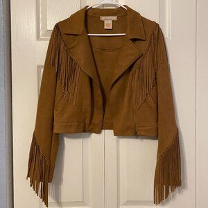Flying Tomato Vintage Fringe Utility Crop Suede Jacket